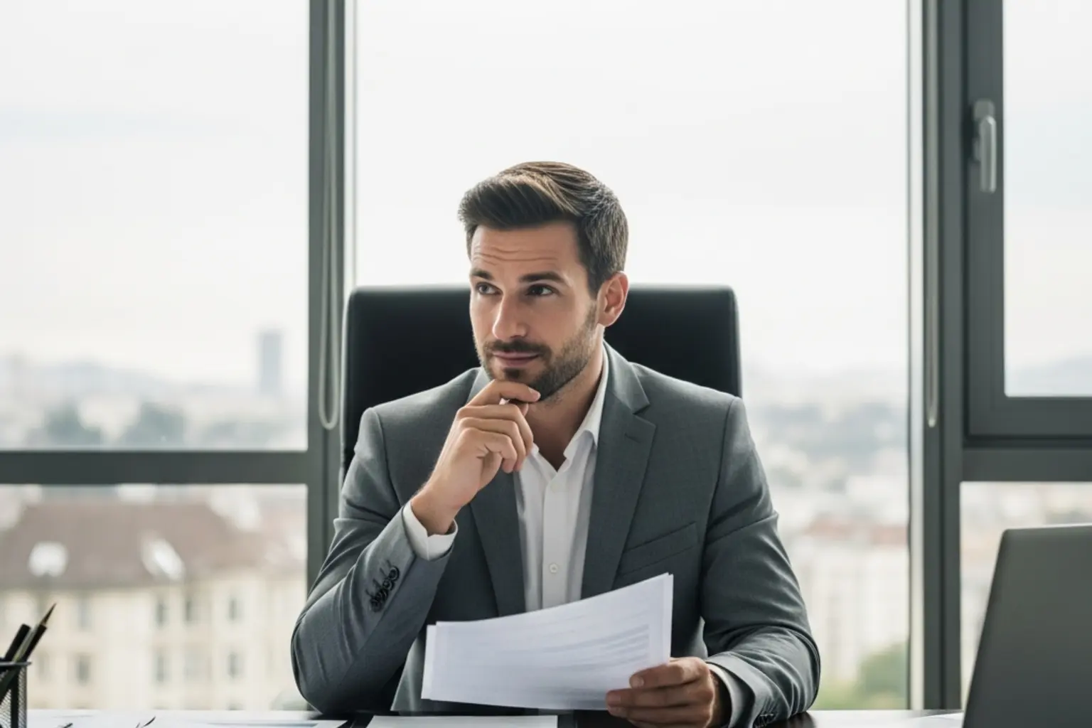 Geschäftsmann prüft Finanzdokumente in einem modernen Büro