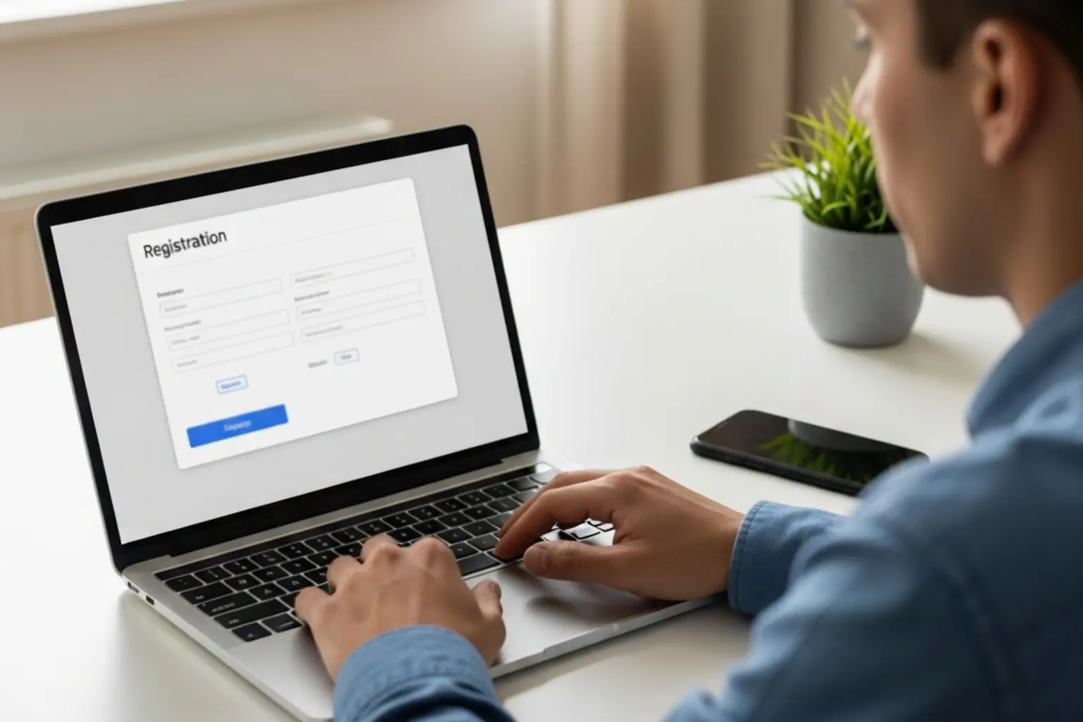 Person registriert sich am Laptop für ein Online-Konto
