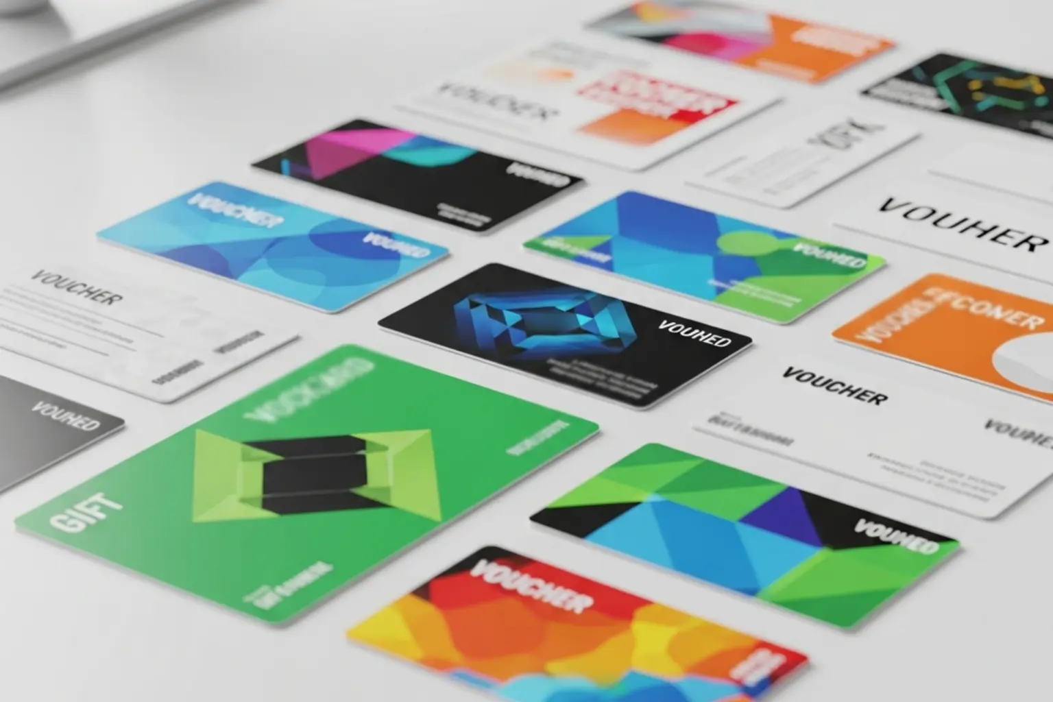 Verschiedene Gutscheine und Prämien auf einem Schreibtisch ausgelegt