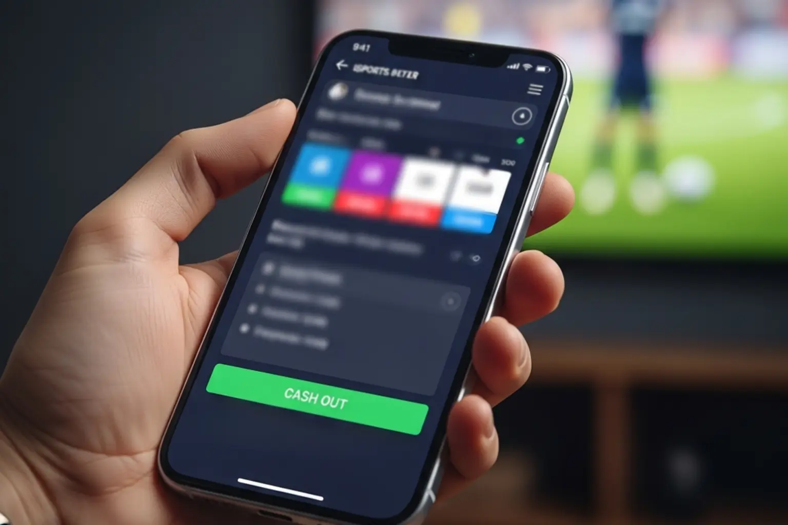 Smartphone-Bildschirm zeigt Sportwetten-App mit Auszahlungsoption