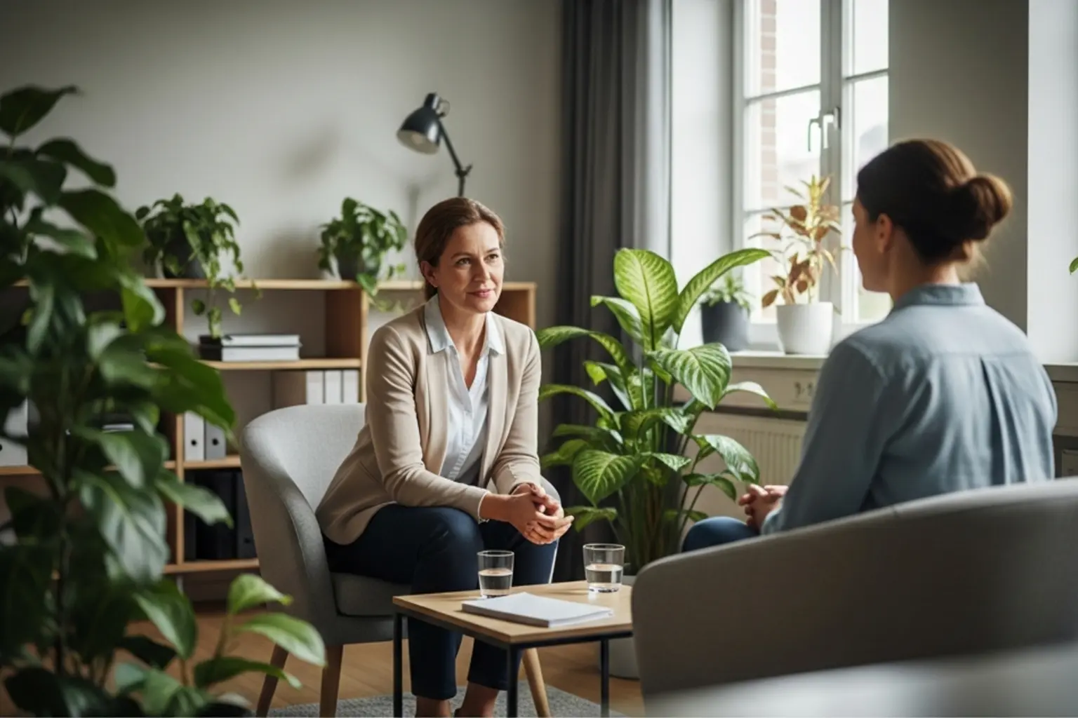 Person bei einer Beratungsstelle im Gespräch mit einem Fachmann