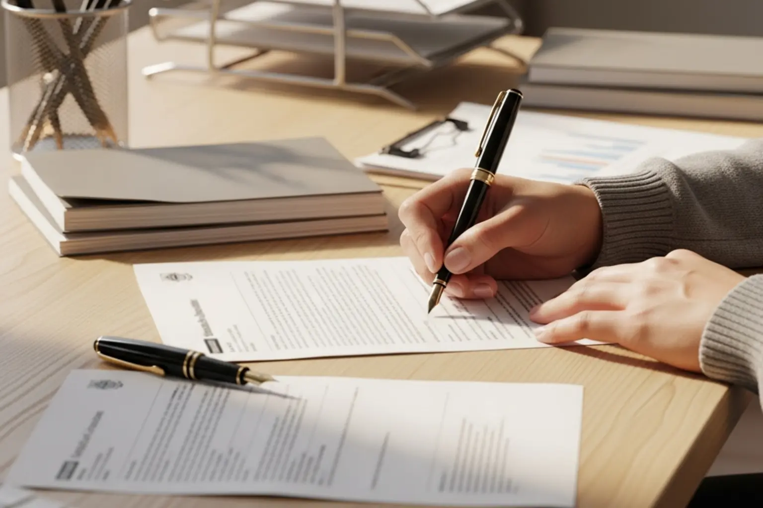 Person füllt Schweizer Steuererklärung aus mit Dokumenten und Notizen